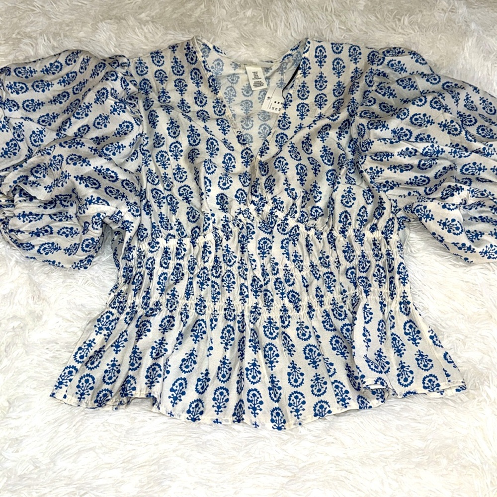 H&M Puff Sleeve Patterned Women's Top